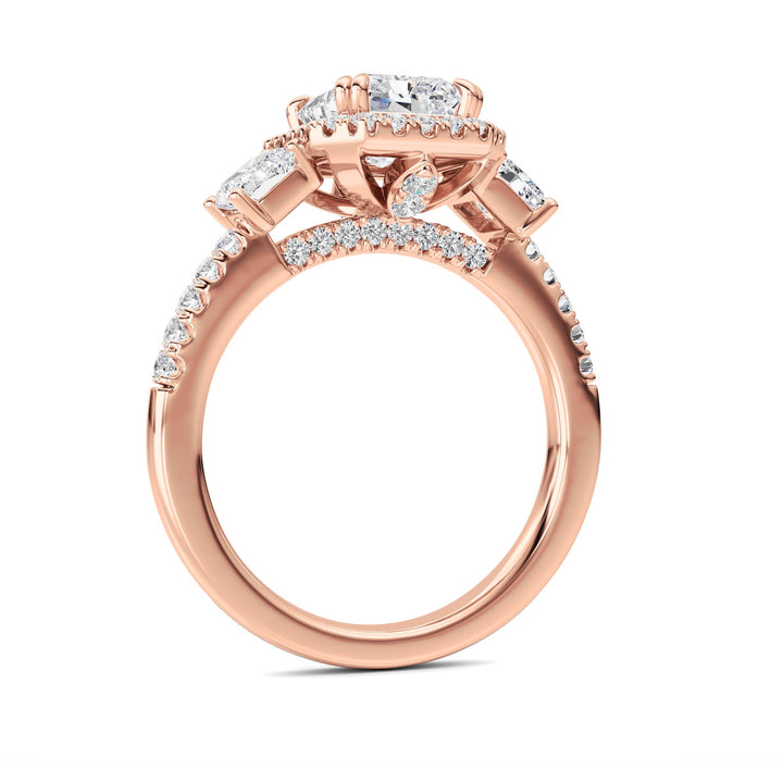 3Cttw Radiant Shaped Lab Grown Diamond (F/VS) Accented Three Stone Ring in 14K Gold