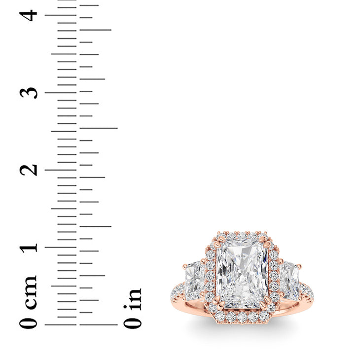 3Cttw Radiant Shaped Lab Grown Diamond (F/VS) Accented Three Stone Ring in 14K Gold