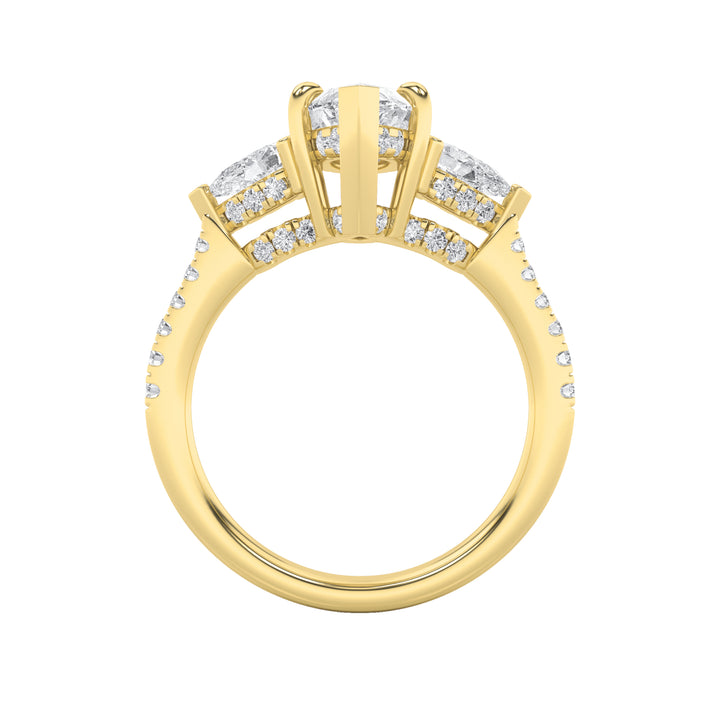 3Cttw Marquise Shaped Lab Grown Diamond (F/VS) Three Stone Accented Engagement Ring in 14K Gold