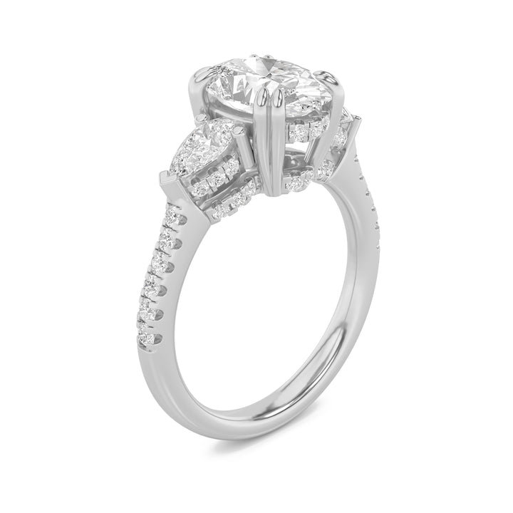 3Cttw Oval Shaped Lab Grown Diamond (G/VS) Three Stone Accented Engagement Ring in 14K Gold