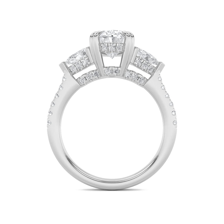 3Cttw Oval Shaped Lab Grown Diamond (G/VS) Three Stone Accented Engagement Ring in 14K Gold