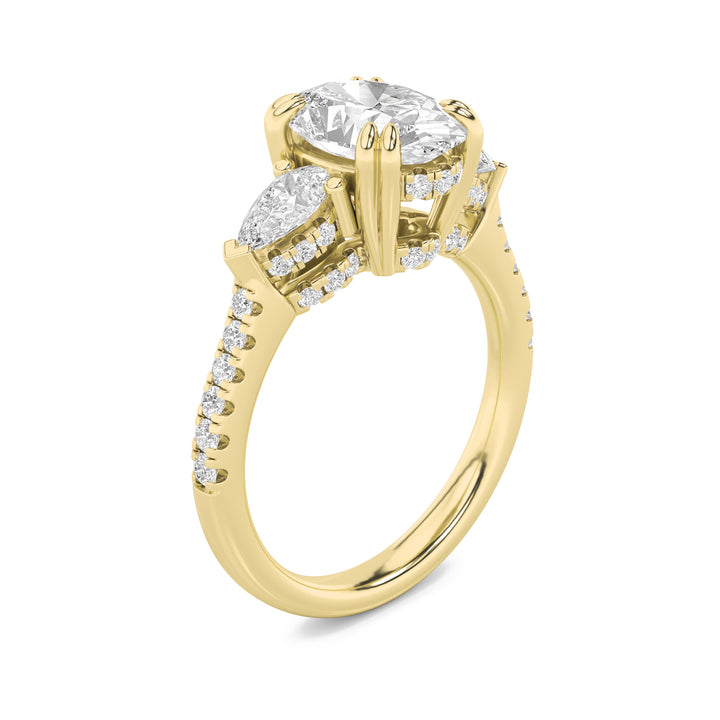 3Cttw Oval Shaped Lab Grown Diamond (F/VS) Three Stone Accented Engagement Ring in 14K Gold