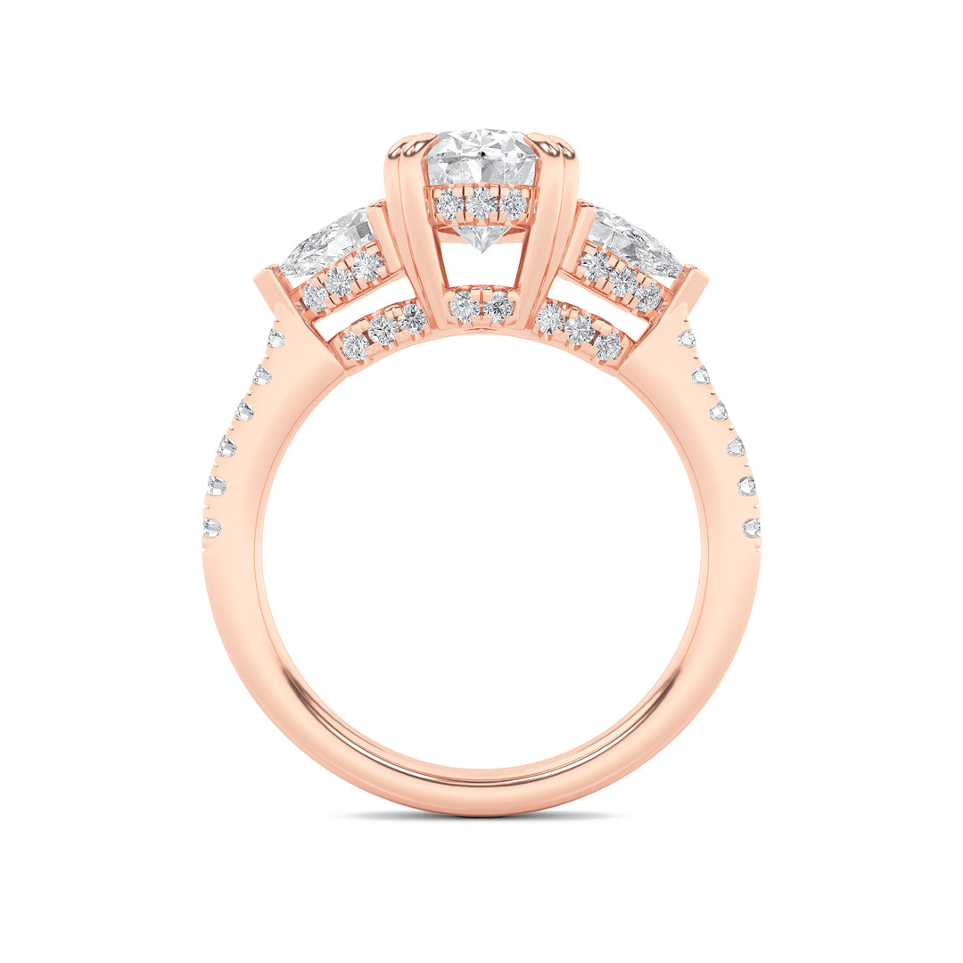 3Cttw Oval Shaped Lab Grown Diamond (F/VS) Three Stone Accented Engagement Ring in 14K Gold