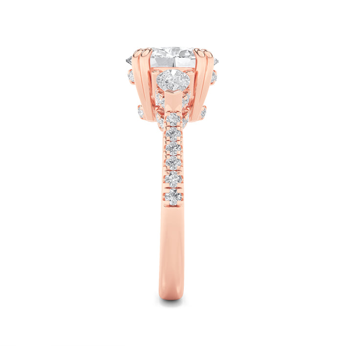 3Cttw Oval Shaped Lab Grown Diamond (F/VS) Three Stone Accented Engagement Ring in 14K Gold
