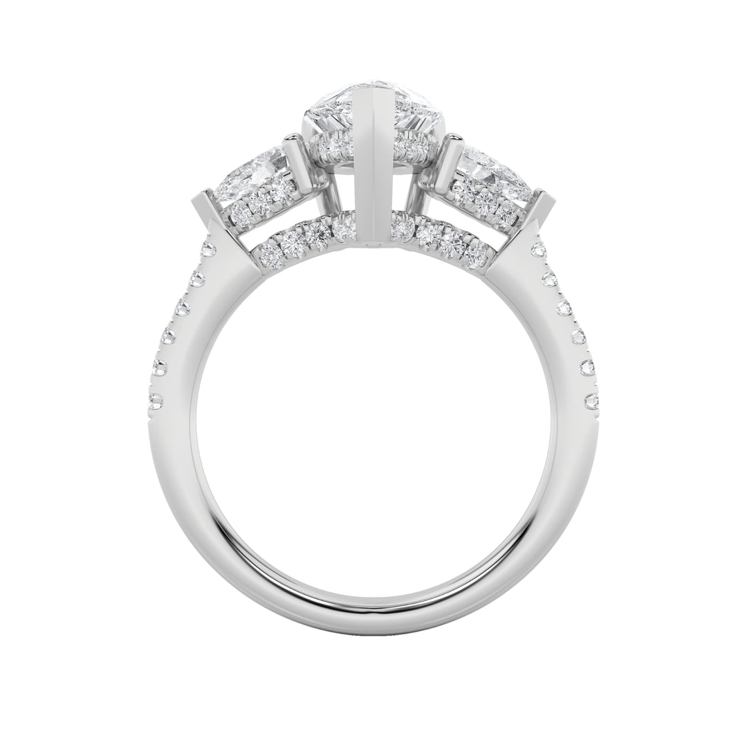 3Cttw Pear Shaped Lab Grown Diamond (F/VS) Three Stone Accented Engagement Ring in 14K Gold
