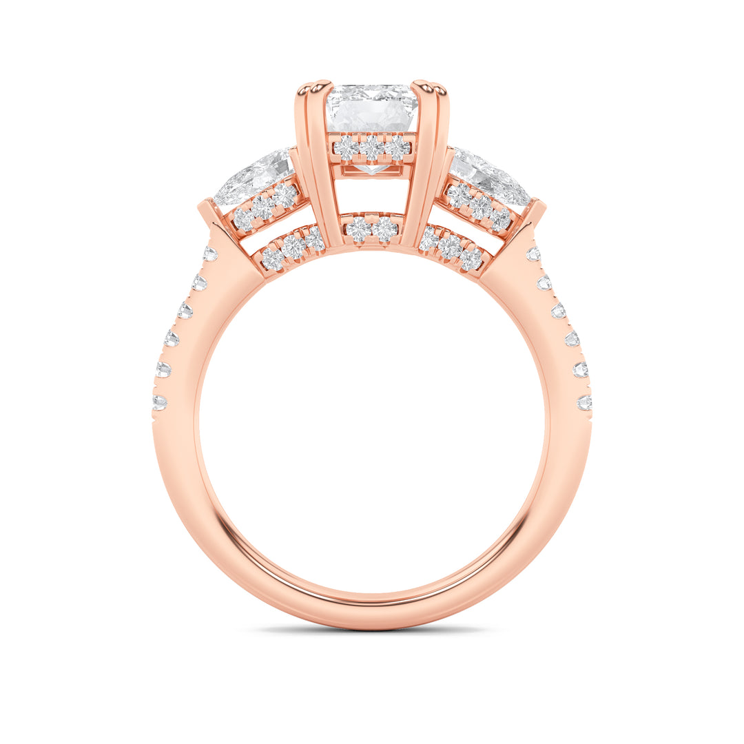 3Cttw Radiant Shaped Lab Grown Diamond (F/VS) Accented Three Stone Ring in 14K Gold
