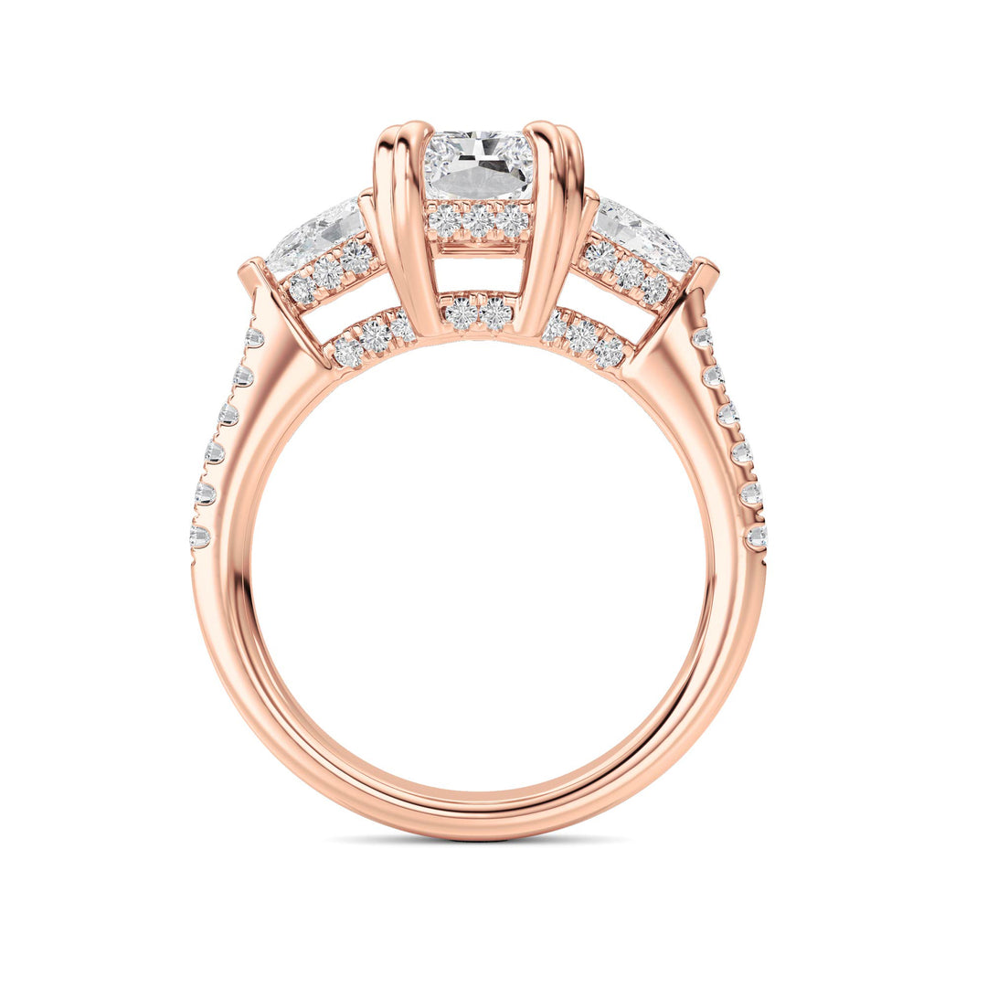 3Cttw Radiant Shaped Lab Grown Diamond (F/VS) Accented Three Stone Ring in 14K Gold