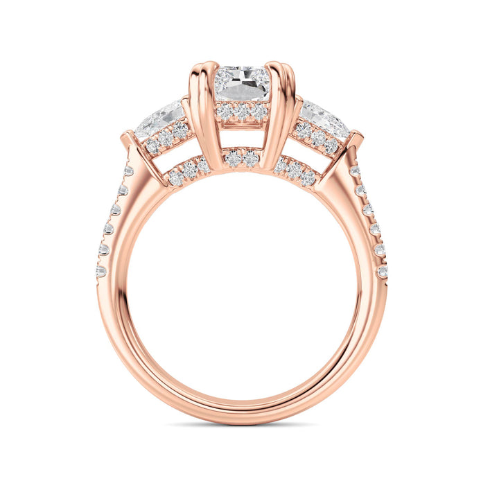 3Cttw Radiant Shaped Lab Grown Diamond (F/VS) Accented Three Stone Ring in 14K Gold