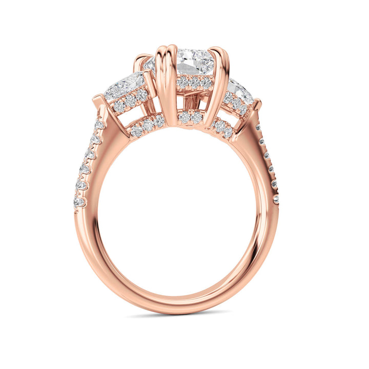 3Cttw Radiant Shaped Lab Grown Diamond (F/VS) Accented Three Stone Ring in 14K Gold