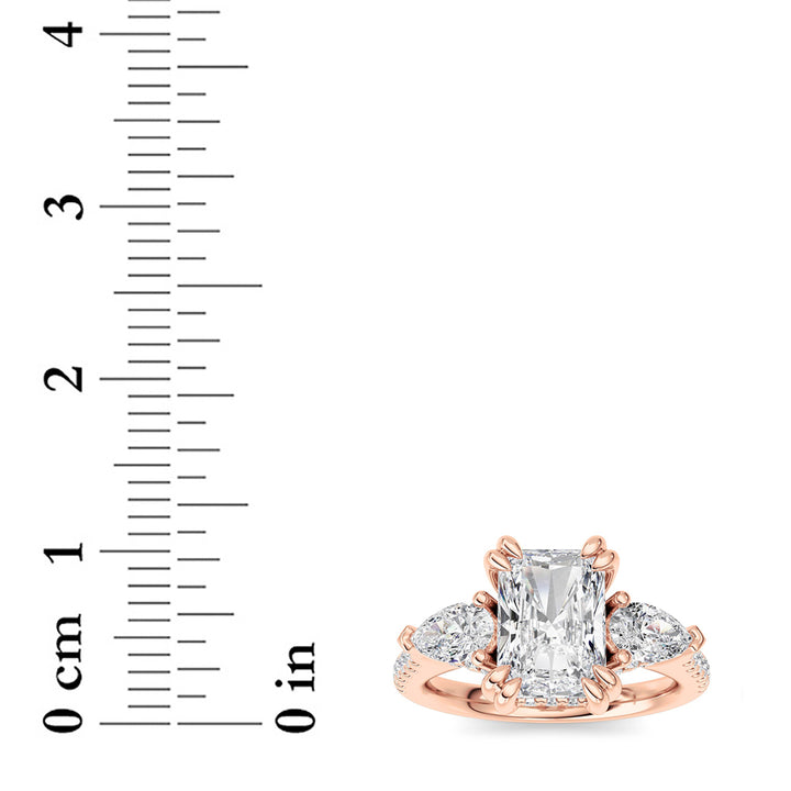 3Cttw Radiant Shaped Lab Grown Diamond (F/VS) Accented Three Stone Ring in 14K Gold