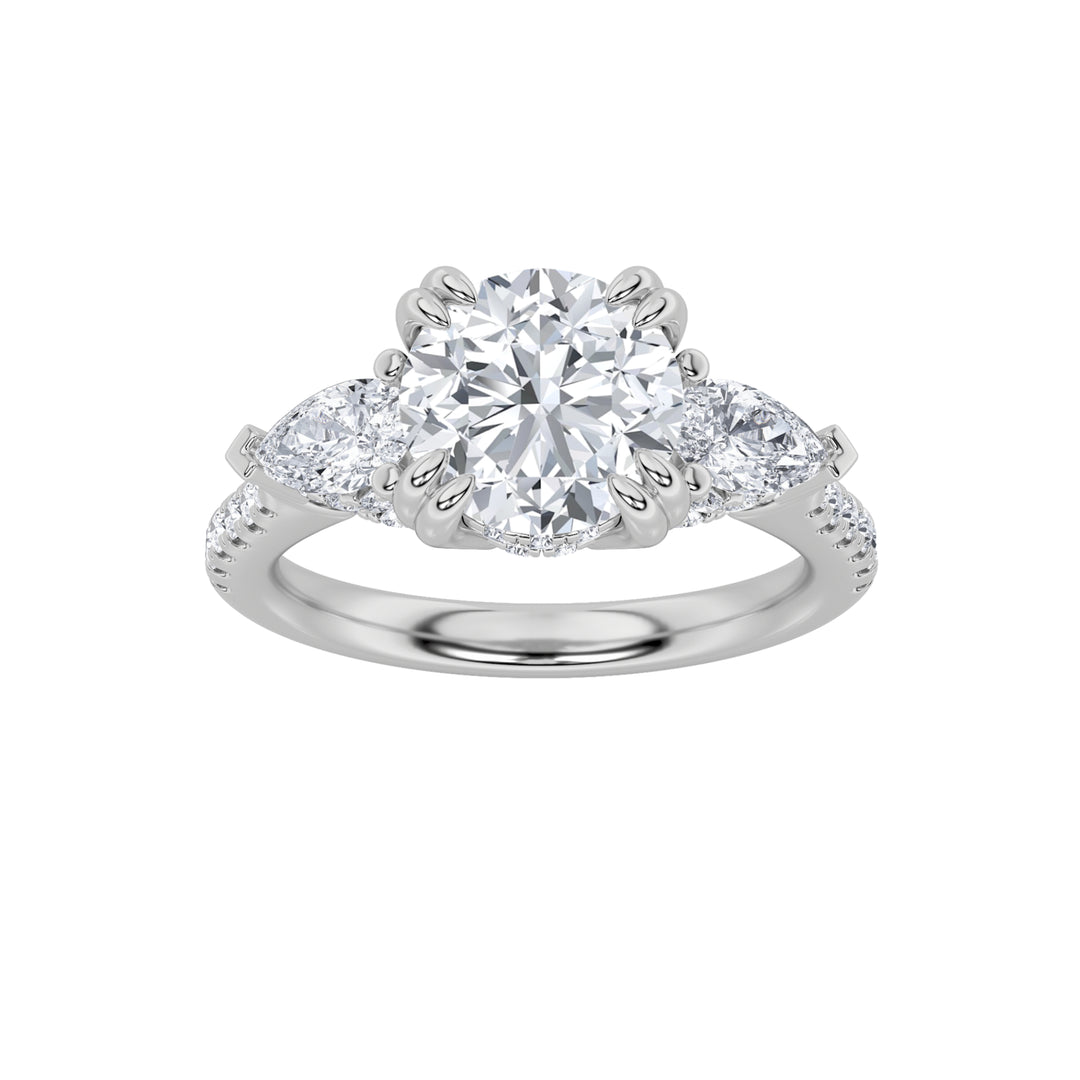 3Cttw Round Shaped Lab Grown Diamond (F/VS) ThreeStone Accented Engagement Ring in 14K Gold