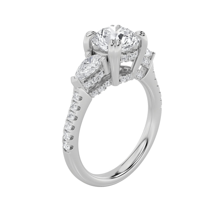 3Cttw Round Shaped Lab Grown Diamond (F/VS) ThreeStone Accented Engagement Ring in 14K Gold