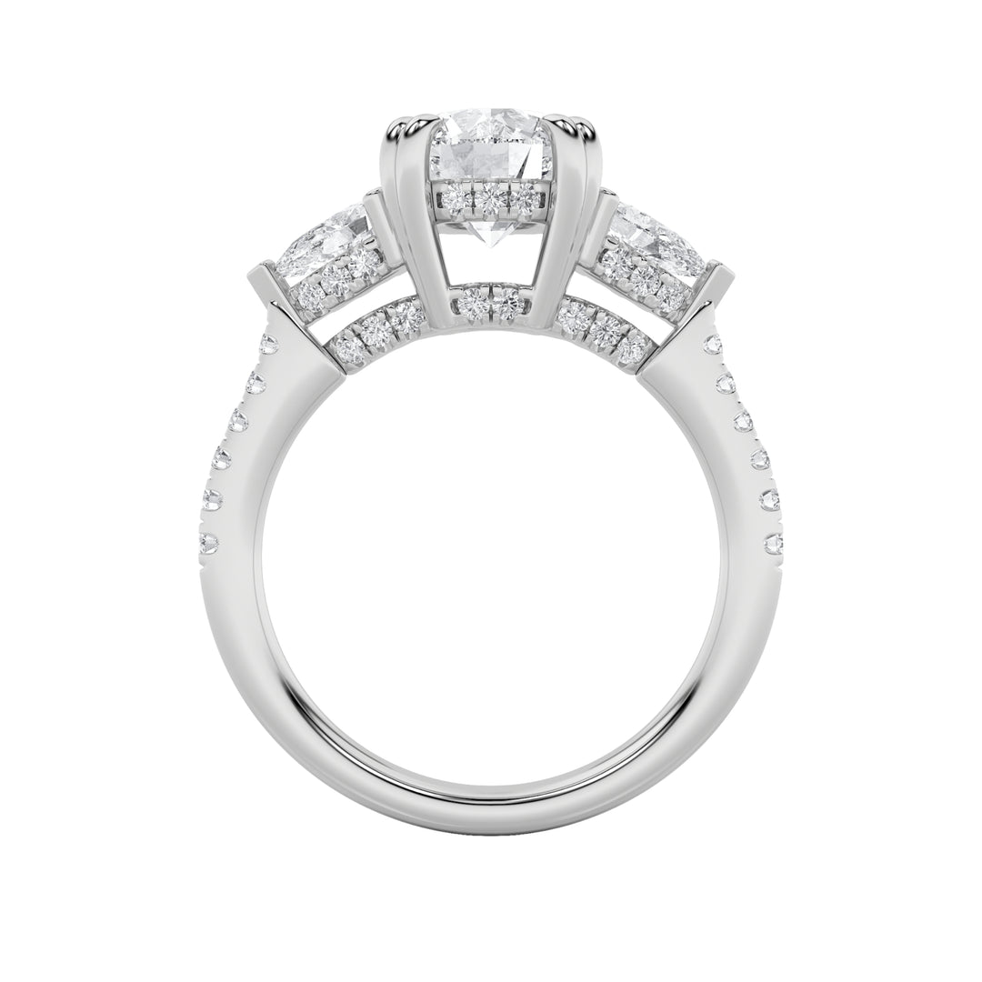 3Cttw Round Shaped Lab Grown Diamond (F/VS) ThreeStone Accented Engagement Ring in 14K Gold