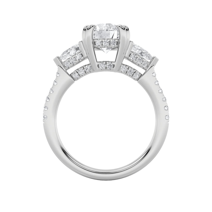 3Cttw Round Shaped Lab Grown Diamond (F/VS) ThreeStone Accented Engagement Ring in 14K Gold