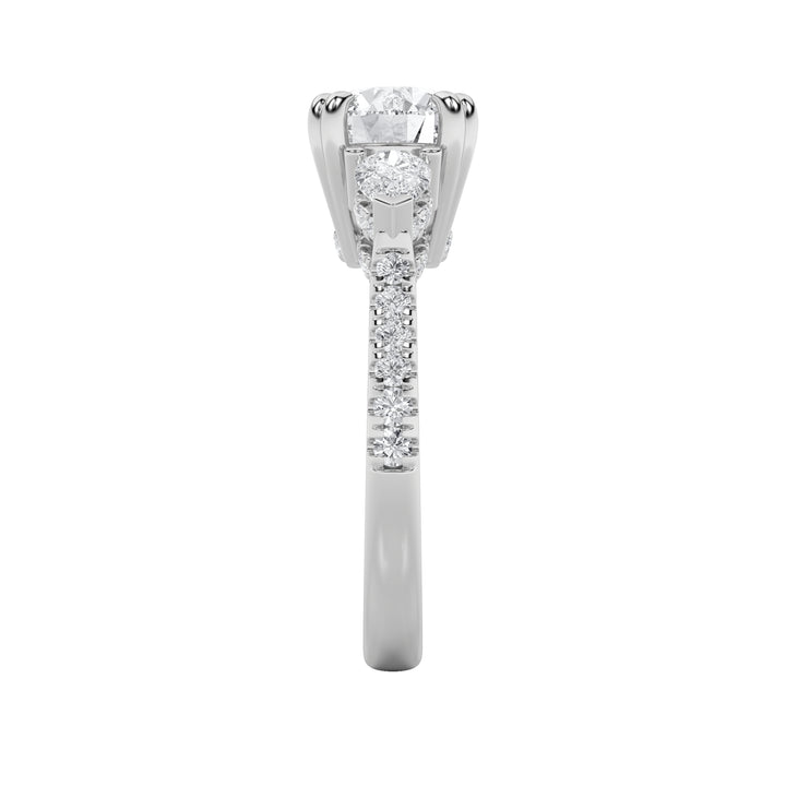 3Cttw Round Shaped Lab Grown Diamond (F/VS) ThreeStone Accented Engagement Ring in 14K Gold