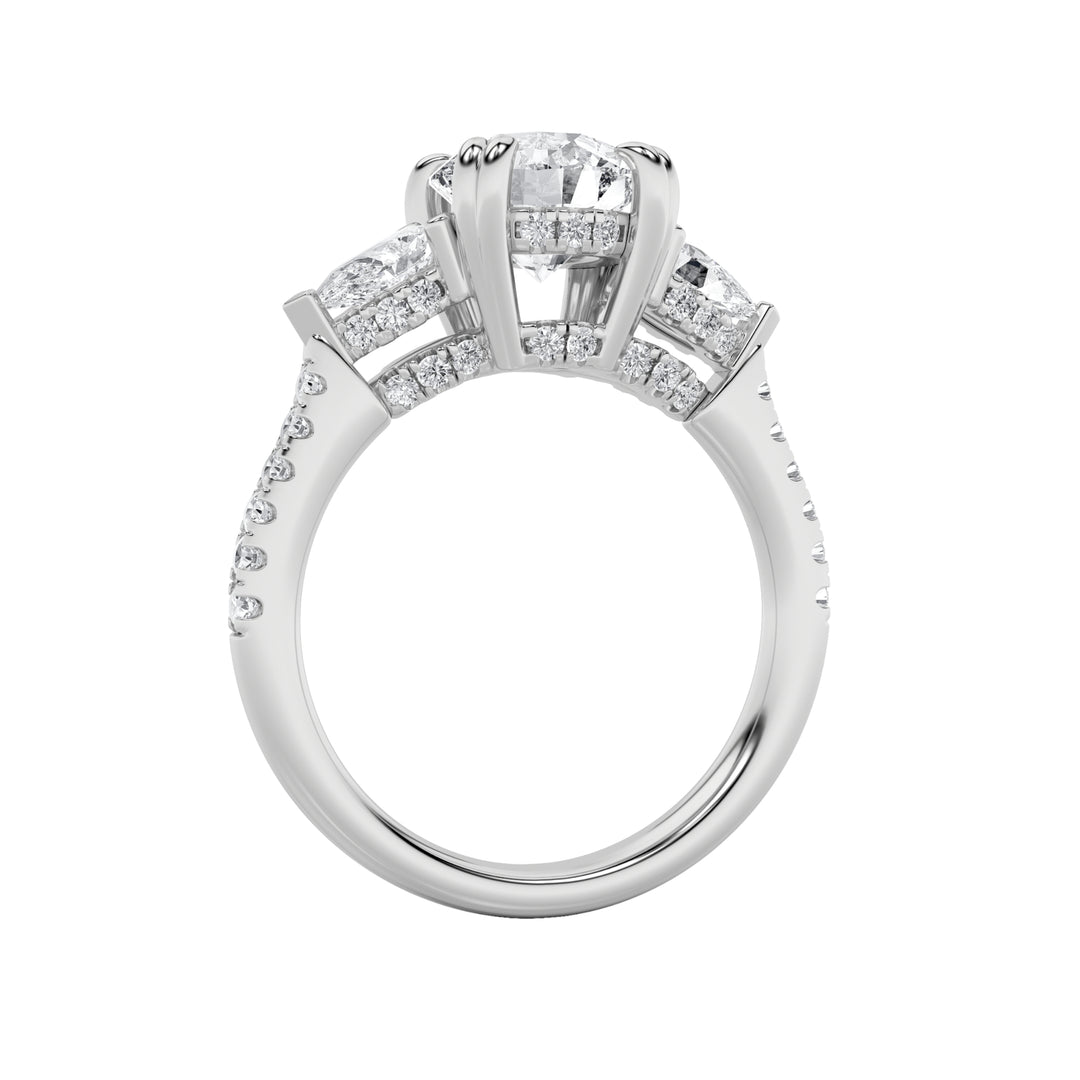 3Cttw Round Shaped Lab Grown Diamond (F/VS) ThreeStone Accented Engagement Ring in 14K Gold