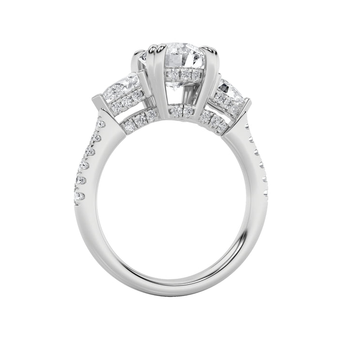 3Cttw Round Shaped Lab Grown Diamond (F/VS) ThreeStone Accented Engagement Ring in 14K Gold