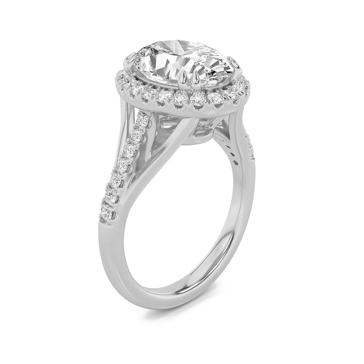 3Cttw Oval Shaped Lab Grown Diamond (F/VS) Halo Accented Engagement Ring in 14K Gold