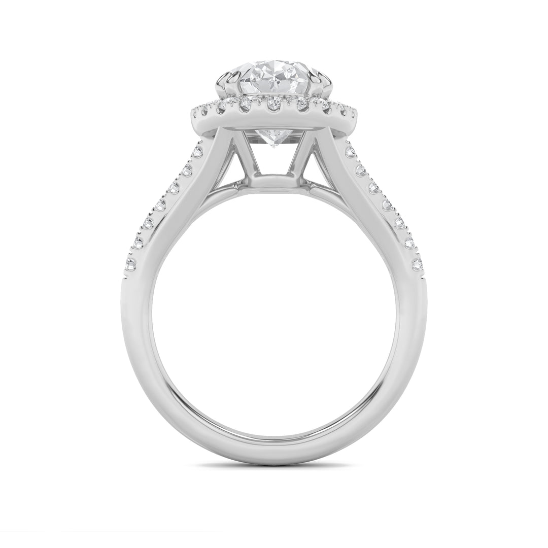 3Cttw Oval Shaped Lab Grown Diamond (F/VS) Halo Accented Engagement Ring in 14K Gold
