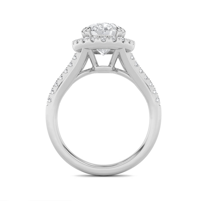 3Cttw Oval Shaped Lab Grown Diamond (F/VS) Halo Accented Engagement Ring in 14K Gold
