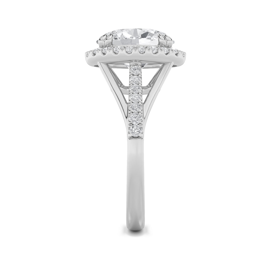 3Cttw Oval Shaped Lab Grown Diamond (F/VS) Halo Accented Engagement Ring in 14K Gold