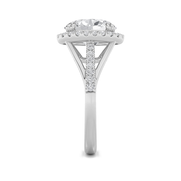 3Cttw Oval Shaped Lab Grown Diamond (F/VS) Halo Accented Engagement Ring in 14K Gold