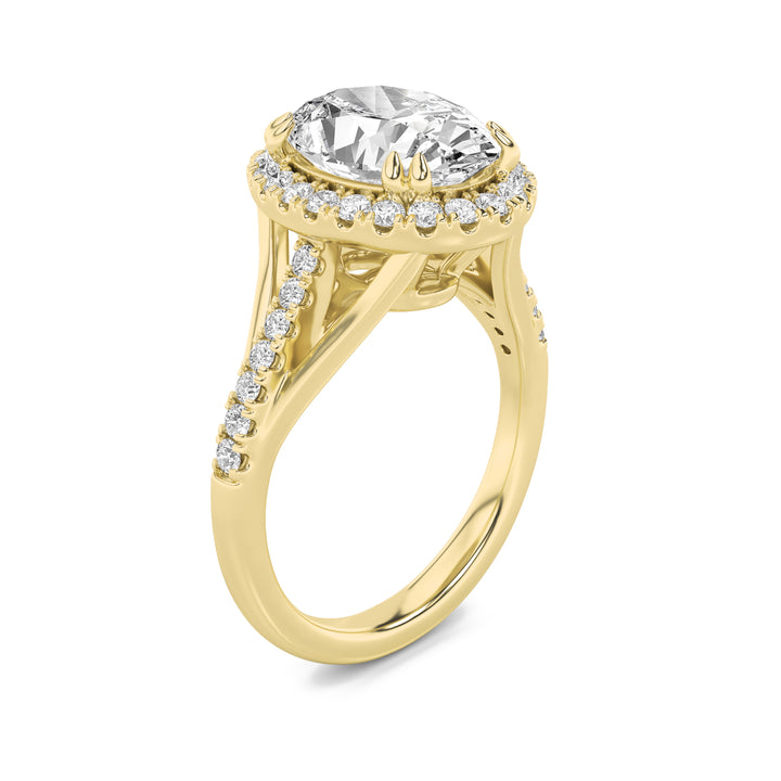 3Cttw Oval Shaped Lab Grown Diamond (F/VS) Halo Accented Engagement Ring in 14K Gold
