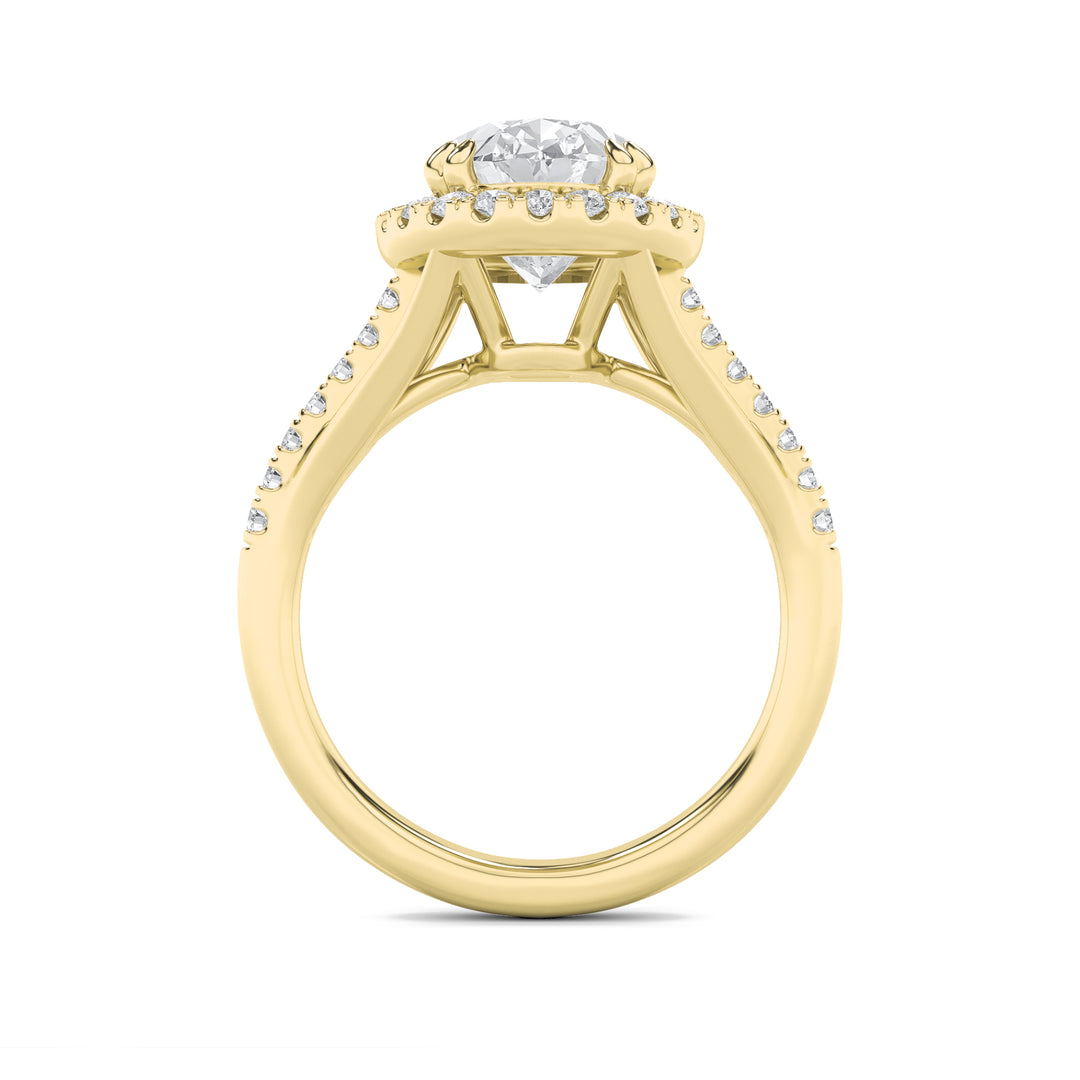 3Cttw Oval Shaped Lab Grown Diamond (F/VS) Halo Accented Engagement Ring in 14K Gold