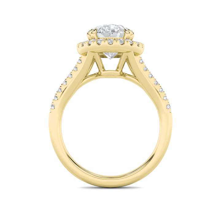 3Cttw Oval Shaped Lab Grown Diamond (F/VS) Halo Accented Engagement Ring in 14K Gold