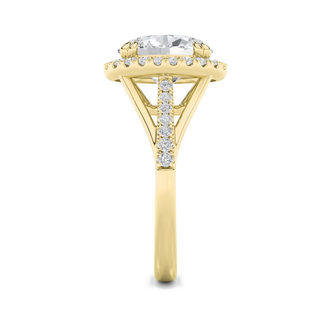 3Cttw Oval Shaped Lab Grown Diamond (F/VS) Halo Accented Engagement Ring in 14K Gold