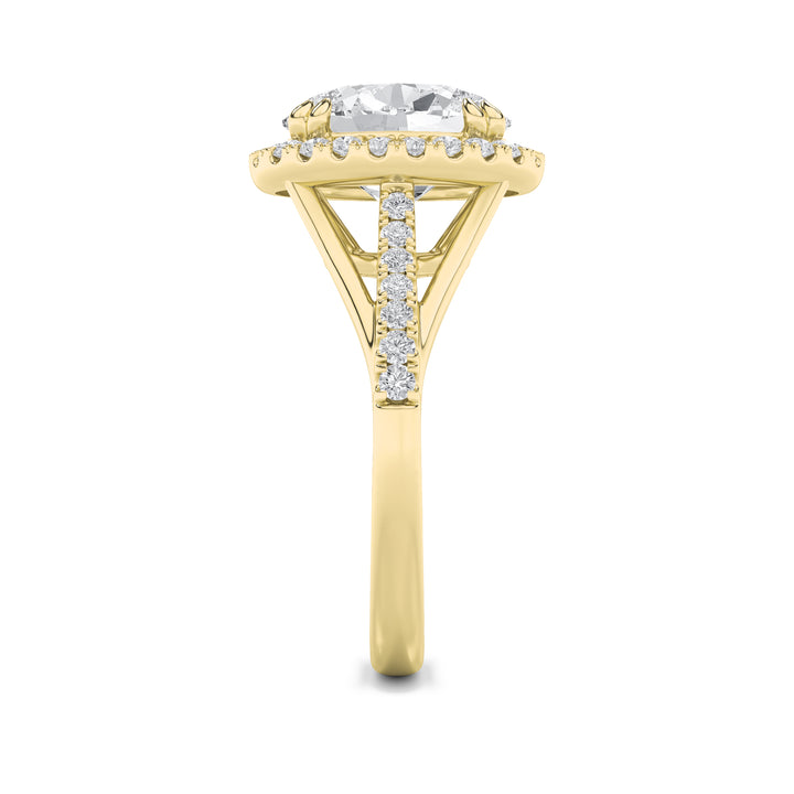 3Cttw Oval Shaped Lab Grown Diamond (F/VS) Halo Accented Engagement Ring in 14K Gold