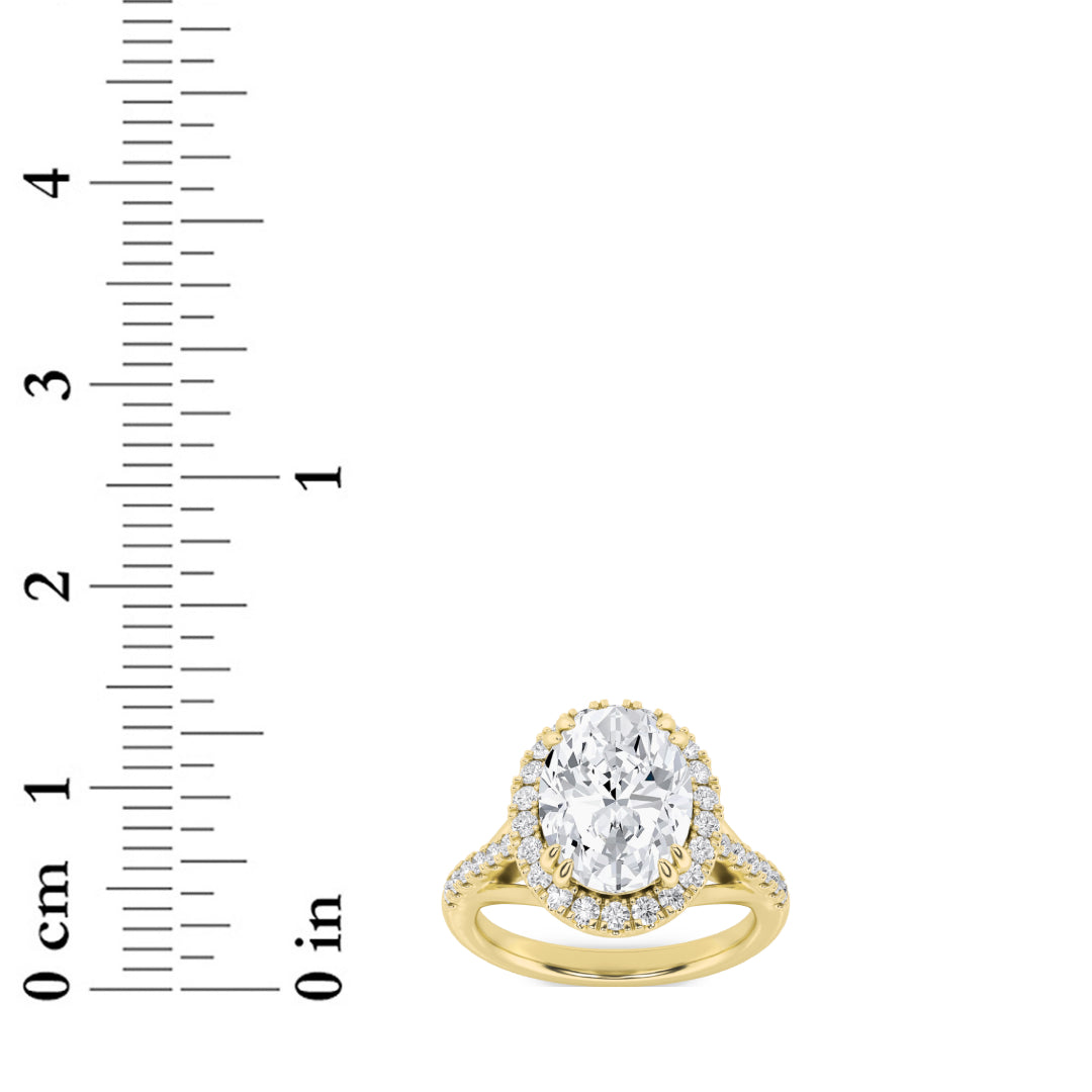 3Cttw Oval Shaped Lab Grown Diamond (F/VS) Halo Accented Engagement Ring in 14K Gold