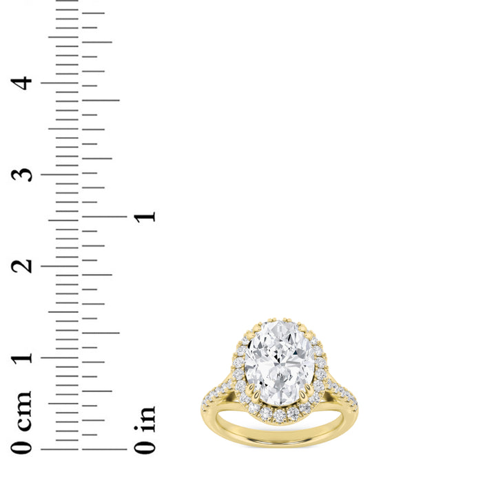3Cttw Oval Shaped Lab Grown Diamond (F/VS) Halo Accented Engagement Ring in 14K Gold