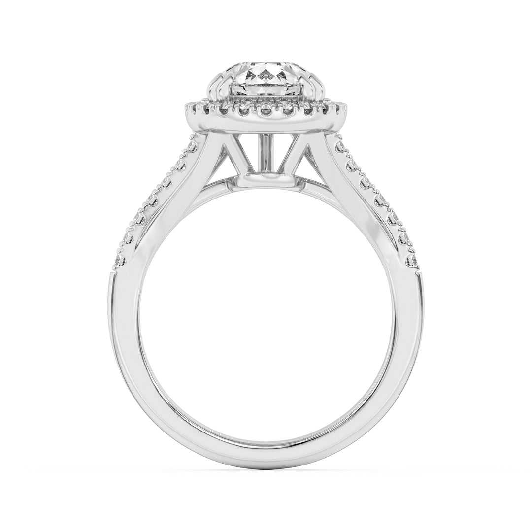 3Cttw Pear Shaped Lab Grown Diamond (F/VS) Halo Accented Engagement Ring in 14K Gold