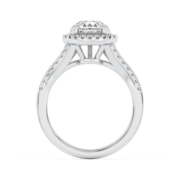 3Cttw Pear Shaped Lab Grown Diamond (F/VS) Halo Accented Engagement Ring in 14K Gold