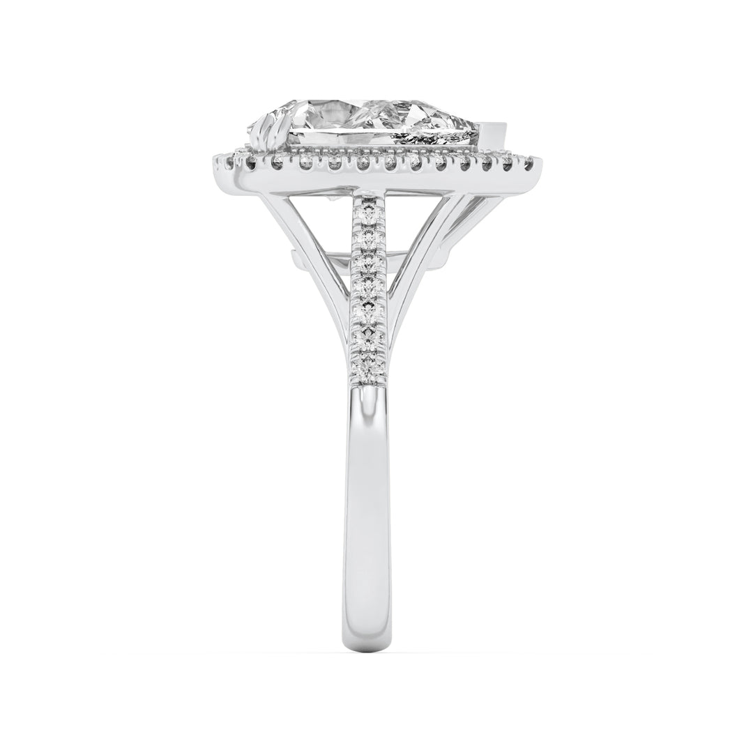3Cttw Pear Shaped Lab Grown Diamond (F/VS) Halo Accented Engagement Ring in 14K Gold