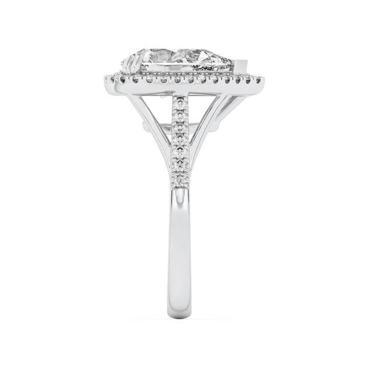 3Cttw Pear Shaped Lab Grown Diamond (F/VVS) Halo Accented Engagement Ring in 14K Gold