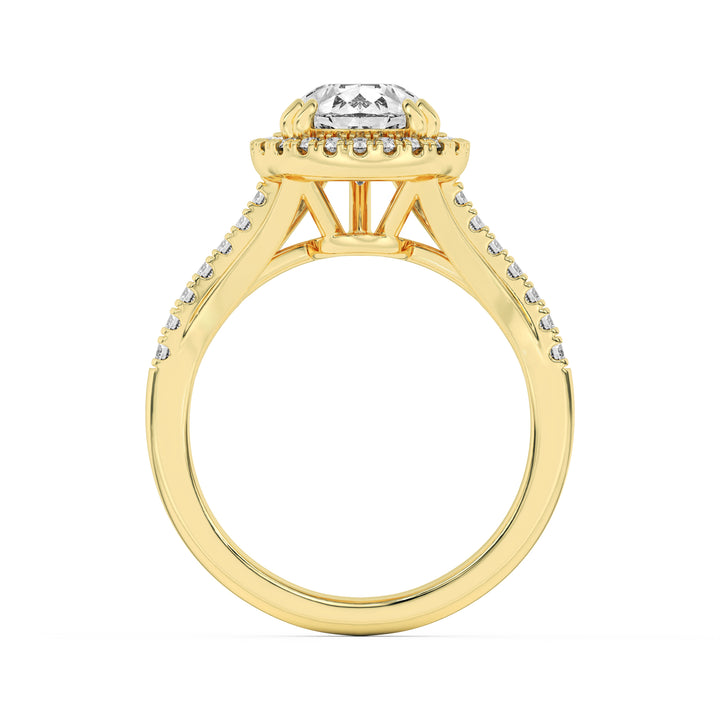3Cttw Pear Shaped Lab Grown Diamond (F/VS) Halo Accented Engagement Ring in 14K Gold