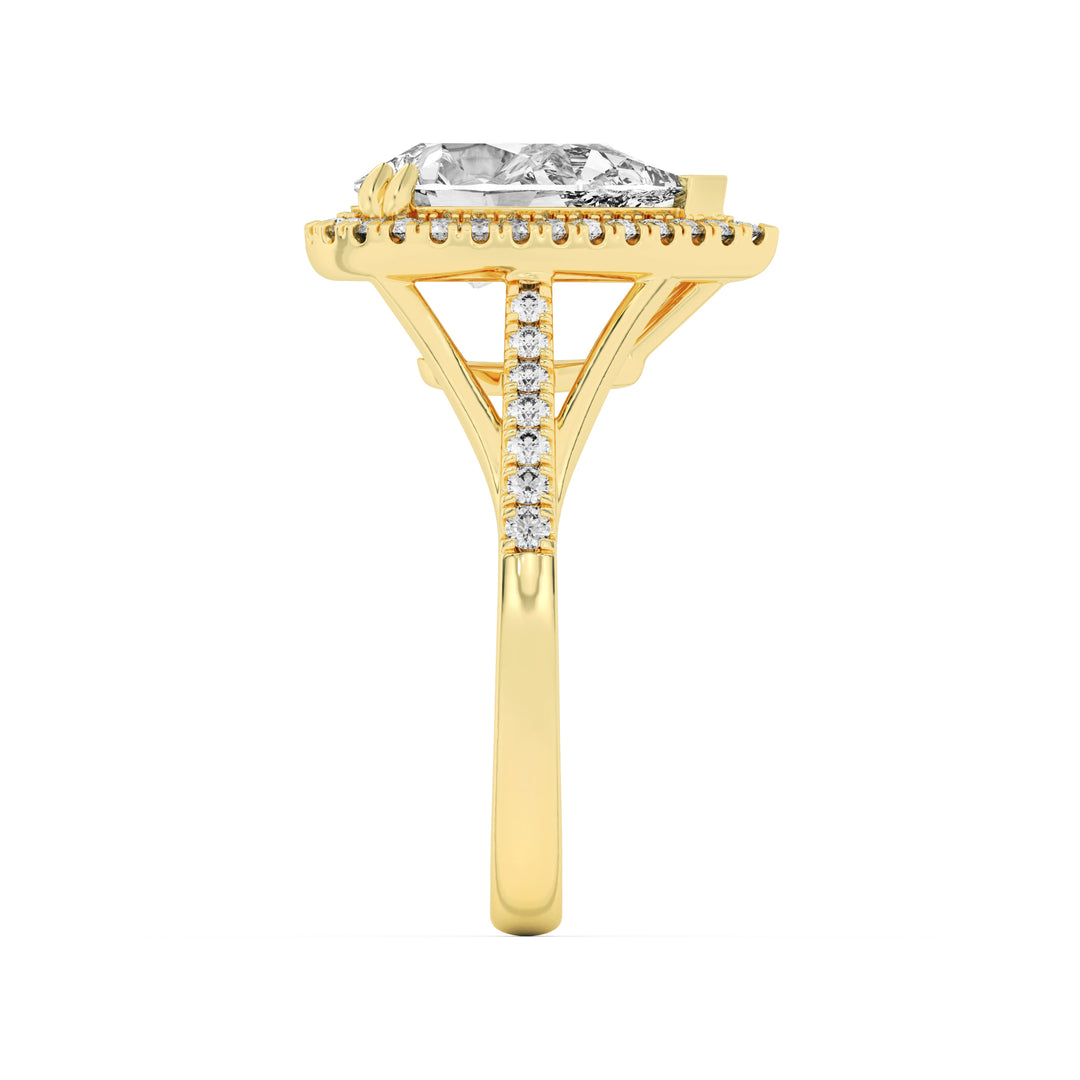3Cttw Pear Shaped Lab Grown Diamond (F/VS) Halo Accented Engagement Ring in 14K Gold