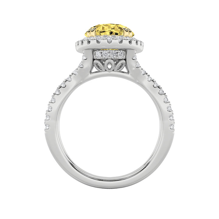 4Cttw Oval Shaped Lab Grown Diamond (F/VS) Split Shank Halo Engagement Ring in 14K Gold