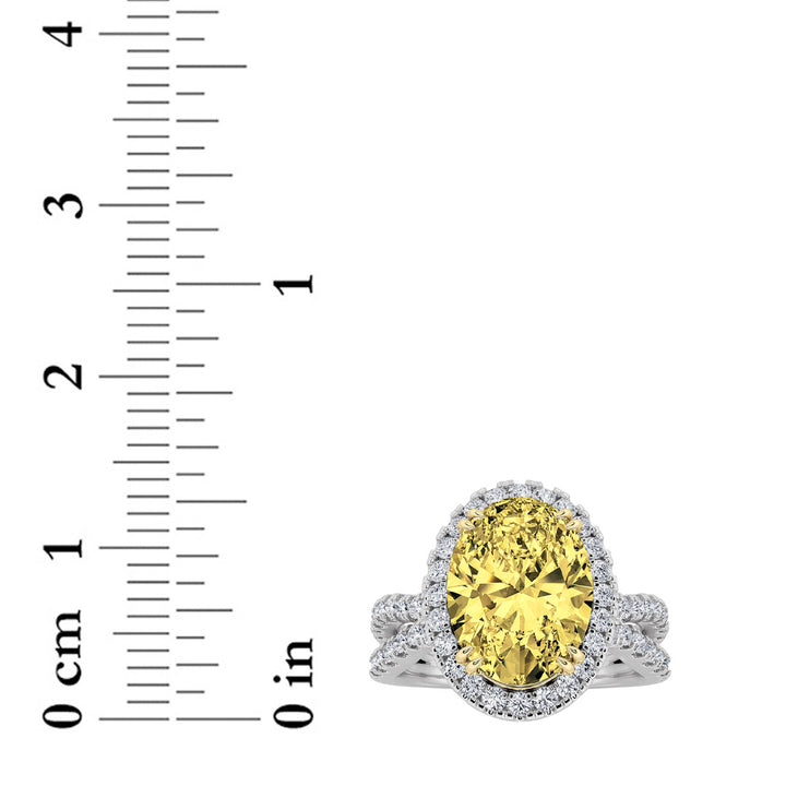 4Cttw Oval Shaped Lab Grown Diamond (F/VS) Split Shank Halo Engagement Ring in 14K Gold