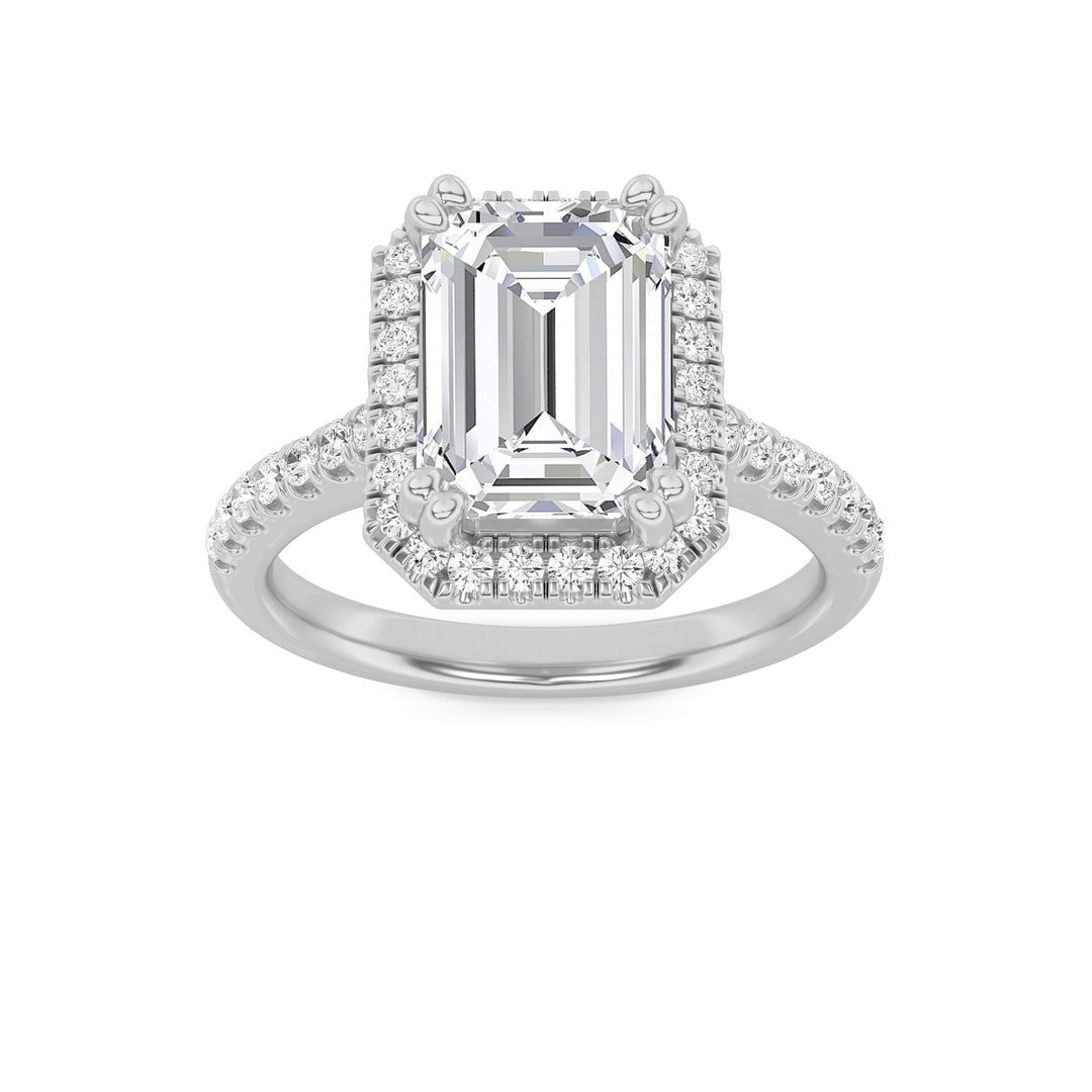 2.5Cttw Emerald Shaped Lab Grown Diamond (F/VS) Halo Accented Engagement Ring in 14K Gold