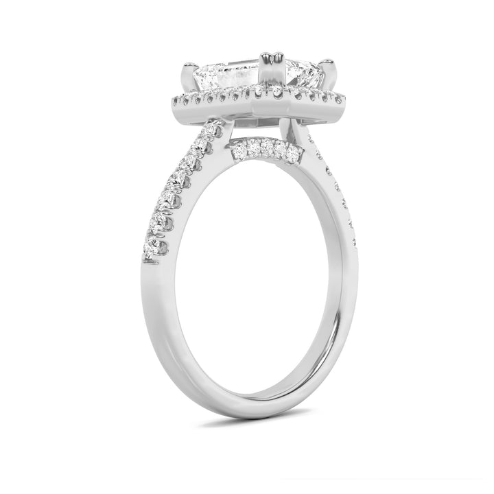 2.5Cttw Emerald Shaped Lab Grown Diamond (F/VS) Halo Accented Engagement Ring in 14K Gold