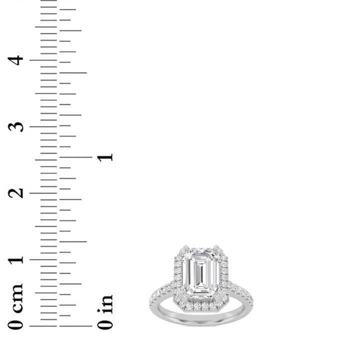 2.5Cttw Emerald Shaped Lab Grown Diamond (F/VS) Halo Accented Engagement Ring in 14K Gold