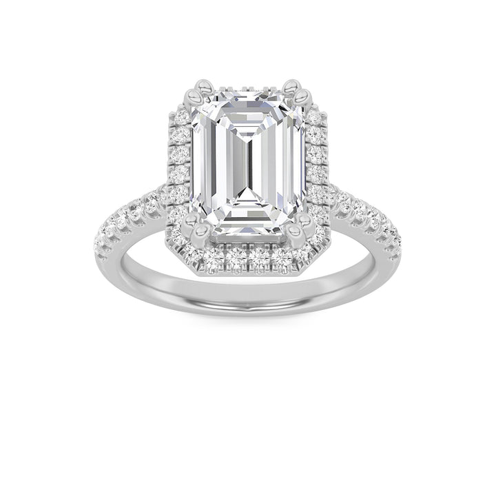 2.5Cttw Emerald Shaped Lab Grown Diamond (F/VS) Halo Accented Engagement Ring in 14K Gold