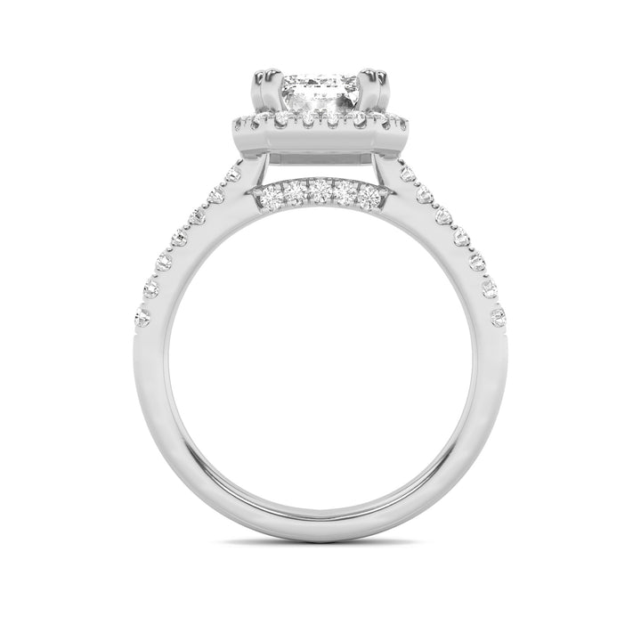 3Cttw Emerald Shaped Lab Grown Diamond (F/VS) Classic Halo Accented Engagement Ring in 14K Gold
