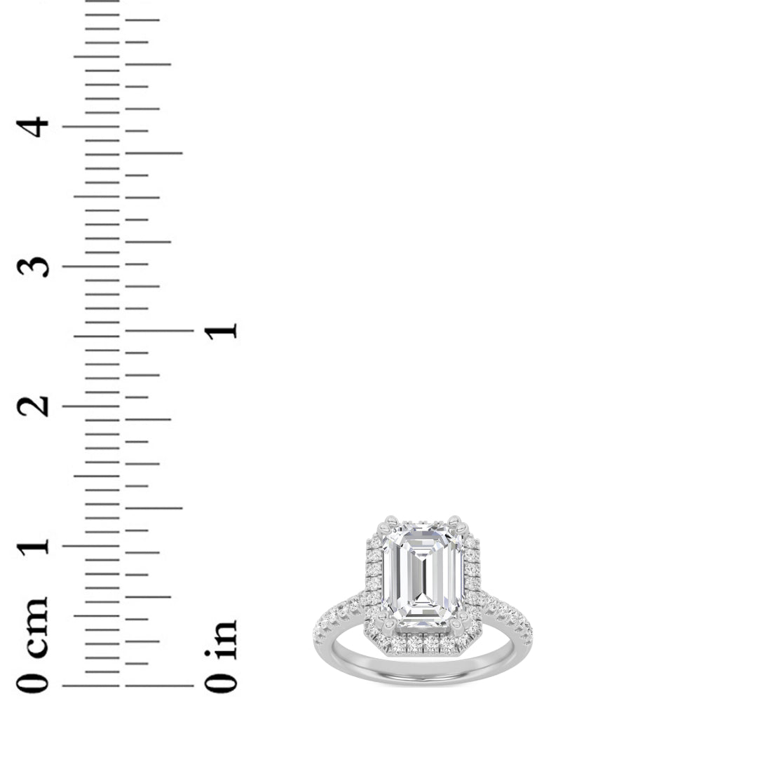 3Cttw Emerald Shaped Lab Grown Diamond (G/VS) Classic Halo Accented Engagement Ring in 14K Gold