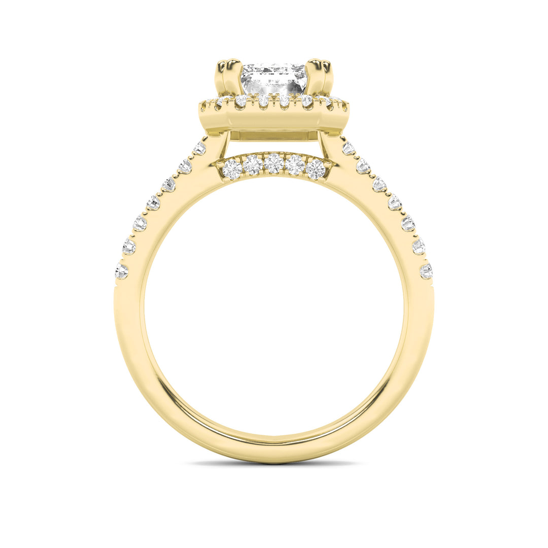 3Cttw Emerald Shaped Lab Grown Diamond (F/VS) Classic Halo Accented Engagement Ring in 14K Gold