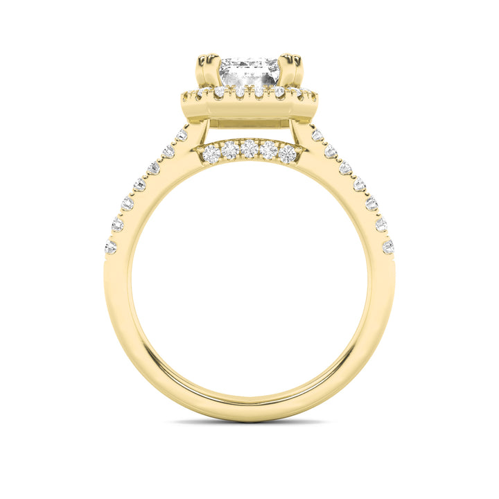3Cttw Emerald Shaped Lab Grown Diamond (F/VS) Classic Halo Accented Engagement Ring in 14K Gold