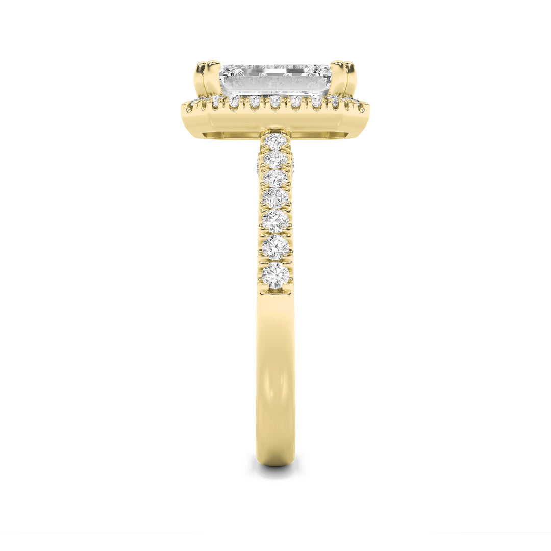 3Cttw Emerald Shaped Lab Grown Diamond (F/VS) Classic Halo Accented Engagement Ring in 14K Gold